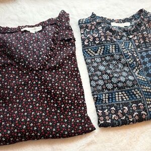 BUNDLE (2) Loft Peasant Blouses Ditsy Floral Long Sleeve Open Neck XL / XXL